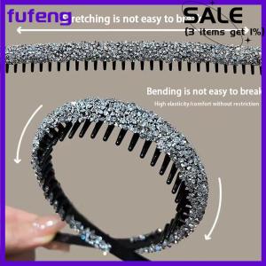 fufeng Non-slip Rhinestone Hair Hoops Bands Women Toothed Elastic Headbands For Women Shiny Luxury Hair Hoops