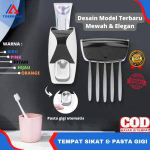 Dispenser Odol Dan Tempat Sikat Gigi Lengkap Otomatis Mewah Anti Air Versi Baru Tempat Odol Pencet Otomatis Portabel Lengkap Sabun 1 Set Bisa COD
