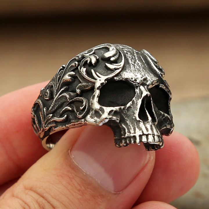 Mens Vintage Skull Ring Gothic 316L Stainless Steel Biker Rings