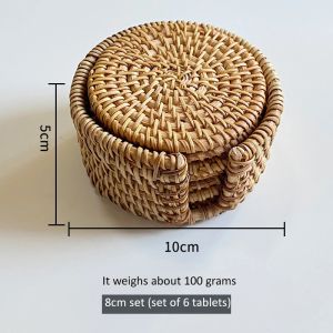 6 Pcs Set Natural Rattan Coaster Handwoven Table Mats Heat Insulation Non-Slip Round Cup Pot Mat Placemat Kitchen Accessories