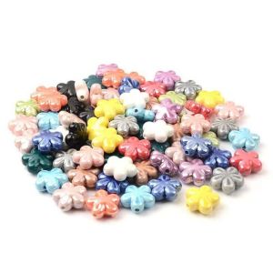 OOF 10pcs Ceramic Five-petaled Flower Bead Handmade Craft Fresh Color Jewelry Making Material Personality 3D Ceramic Spacer Loose Beads Student