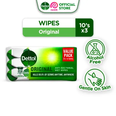 Bundle of 3 Dettol Antibacterial Wipes Original Wet Tissue 10s