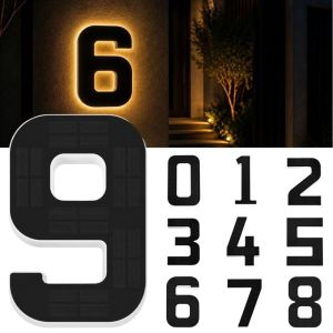 REGISTR 11inch Solar Lighted House Numbers Light Highlighting IP65 Waterproof Solar Digital Doorplate New 3D LED House Number Plaque Yard