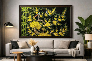 [RẺ HƠN HOÀN TIỀN]Tranh sơn mài Thanh Bình Lê- HOA MAI size 128x200 cm hàng xuất khẩu( Tặng kèm khung)