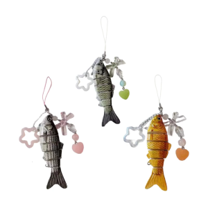 Multipurpose Fish Shaped Keyring With Detachable Star Bead and Silky Tassels For Personalization Craft Supplies