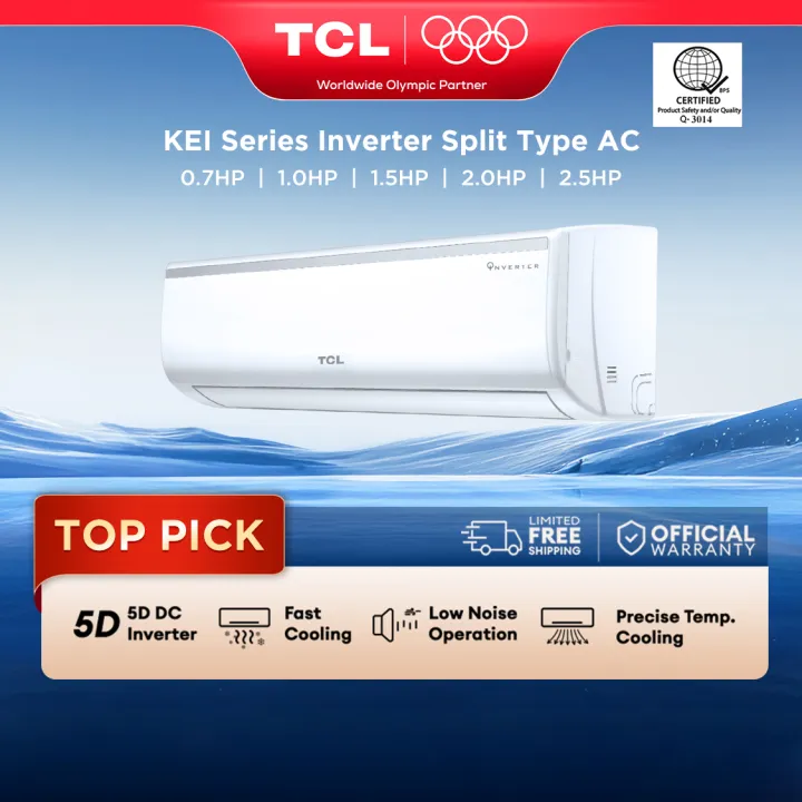 TCL KEI Series Inverter Aircon Split-type Air Conditioner (5D DC Inverter, Titan Gold Technology, 5-in-1 Health Filters, Fast-cooling, Quiet Operation Aircon)