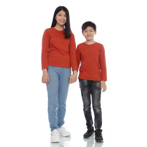 Kaos Polos Anak Oneck Lengan Panjang Bahan Katun Combed 30s Warna Teracota