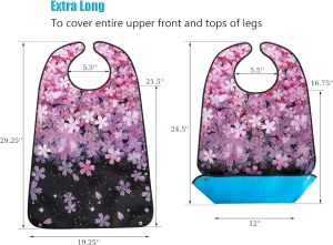 Yesland 3 Pack Bibs for Elderly Washable and Waterproof Bibs 30 x 19.5 Inch Clothing Protectors with Optional Crumb Catcher for Women Men Seniors Eating During Mealtime - Cherry Blossoms