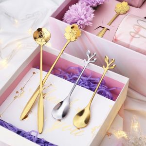 Creative stainless steel spoon ins coffee spoon cherry blossom rose forest flower leaf spoon