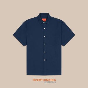Áo Sơ Mi Nam Ngắn Tay Kiểu Dáng Oversize Màu Xanh Navy