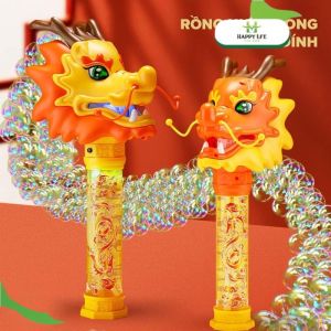 Súng bắn bong bóng máy thổi bong bóng rồng vàng phong cách Trung Hoa có đèn dùng pin sạc- Happy Life 4U