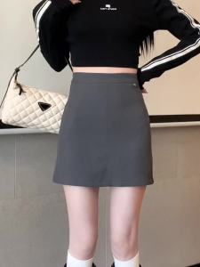 AMMIN ซิปเอวสูงลดน้ำหนักทุกอย่างพร้อมสีพื้นสีทึบกันลื่นสะโพกกระโปรงทรงเอกระโปรงสั้นสูทสไตล์เกาหลีของผู้หญิง2024ฤดูใบไม้ผลิฤดูร้อน