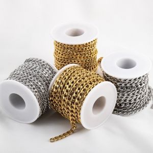 WISHAHA Embossed Metal Cuban Link Cable Chain 3-7mm Thickness Thick Cable Chain Stainless Steel Chain 1Meter Flat Chain DIY Jewelry Making Chain for DIY Necklace Making