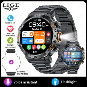LIGE Smart Watch Mens Bluetooth Call Heart Rate Flashlight Multifunction IP68 Waterproof Fitness Tracker jam tangan pintar lelaki