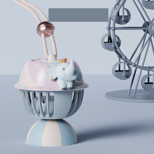 🔥จัดส่งที่รวดเร็ว🔥พัดลมห้อยคอ พัดลมพกพา พัดลมชาจเก็บไฟ USB เสียงรบกวนต่ำ พกพาสะดวก สไตล์ตัวตลกละครสัตว์ ลายช้าง