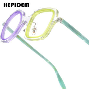 HEPIDEM Acetate gọng kính phụ nữ cỡ lớn kính tròn nam Nhật Bản handmade kính cổ điển Retro chất lượng mỏng cao kính mắt cho mắt 9356