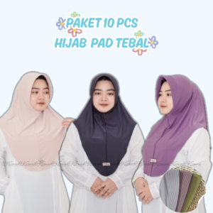 Kiswah - Paket Usaha ISI 10 PCS Hijab Hamidah Pad Tebal Kerudung Pet Tebal Nyaman Panjang Tebal Variasi Bergo Instan Simple