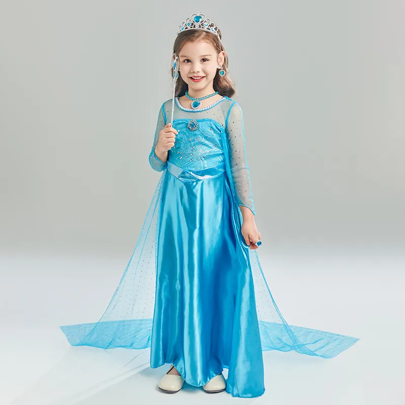 Kids Girls Frozen Queen Elsa Princess Dress Costume Party Fancy Dress-1