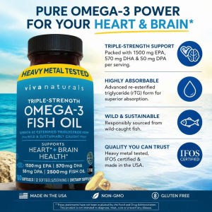 Triple Strength Fish Oil 3 Supplements for Women and Men – 2500 mg High-Potency Easy-to-Absorb Re-esterified Triglyceride Form Pescatarian-Friendly DPA 3 EPA DHA Supp