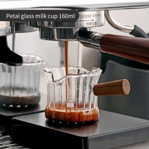BINCOO Espresso Cup Coffee Milk Cup with Scale Italian Concentrated Measuring Cup with Wooden Handle Milk Jar 160ML