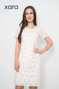 XARA Qiana Floral Embroidered Shift Dress