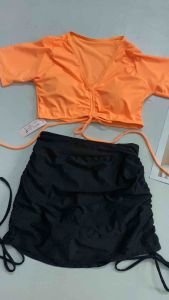 Đồ bơi nữ kín đáo croptop có tay rút ngực áo màu phối váy rút đen che khuyết điểm đi biển bơi áo tắm bikini Sài Gòn