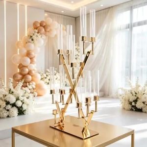 FFBH Nordic Minimalist Candle Holders Glass Cover Iron Multi‑arm Wedding Candle Holders Birthday Party Family Gathering Home Decor 6K4N7
