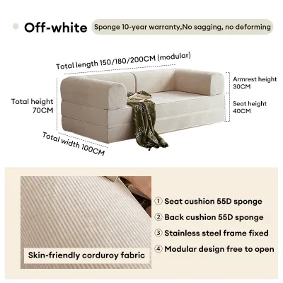 COZY Full Sponge Roll Pack Dual Purpose Foldable Sofa Bed with Handrail - Compressed Fabric Sofa Set Sizes: 1.8/1.5/2M Applicable to Living Room Small Living Room