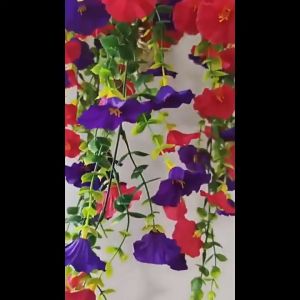 2pcs UV-Resistant Artificial Morning Glory & Eucalyptus Hanging Decor - Perfect for Home Garden Weddings  Versatile Outdoor