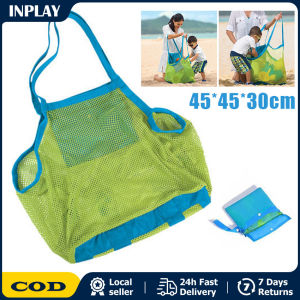 Mesh fabric pocket for storing childrens toys Storage Bag For Kids Sand Away Carry All Beach Toys Foldinge Beach Shopping Shoulder Bag Large Mesh Bucket Shell Holding Children Organizer Travel Grocery Bag