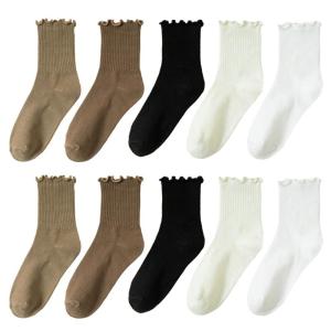 5 cặp co giãn Ruffle lần lượt còng Vớ qua mắt cá chân cho nữ phụ nữ mềm dệt kim có viền bông pha trộn diềm tất kiểu vận động viên Quà Tặng