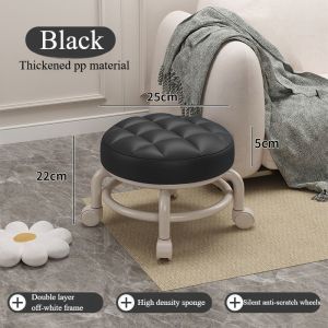 เก้าอี้ เก้าอี้หมุนได้ สตูลเตี้ยสสตูลเล็กมีล้อ สตูลเตี้ยหมุนได้ 360° เบาะนั่งมีล้อเลื่อน สตูลโซฟาเคลื่อนที่ได้สวยงาม PU เก้าอี้หนัง