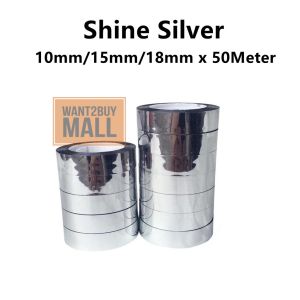 🇲🇾 10/15/18mm x 50M Gold Silver Laser Shiny Wrapping Cookie Jars Packaging Tape Twist Tie Line Pelekat Balang Pita Emas