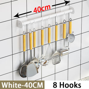 Wall Hanging kitchen Organizer 60CM 12 Movable Hooks Hanging Rack Kitchen Stainless Steel Storage Rack Free Punching