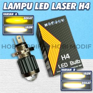LAMPU LED LASER H4 untuk YAMAHA VIXION NINJA R15 PULSAR DAN MOBIL LAMPU DEPAN LED H4 LASER 2 WARNA high AND low / JAUH DEKAT Lampu LED Utama MOTOR MOBIL soket H4 2 Warna Putih Kuning ORIGINAL merk MOSCOW BAHAN BODY ALUMUNIUM