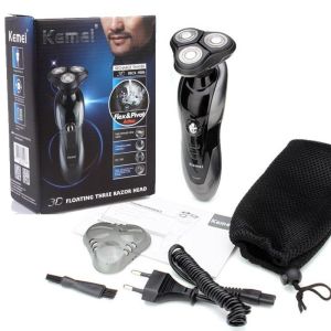 Kemei เครื่องโกนหนวด 3 หัวใบมีด รุ่น KM-9006 มอเตอร์ Pd อัลลอยด์ โกนได้เรียบเนียน พร้อมที่กันจอน - สีดำ
