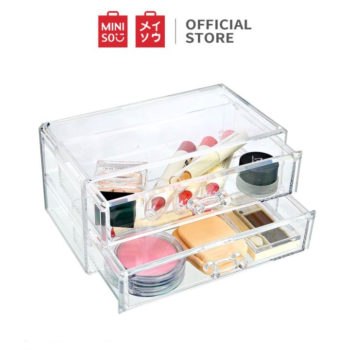 Water Ripple Makeup Organizer Desktop Cosmetic Storage Box with 2 Drawers  in Clear