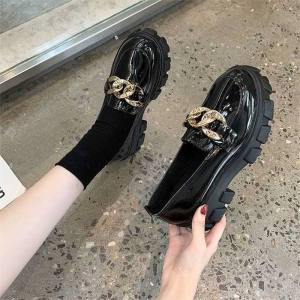 [Free Shipping] 21 Autumn New Korean Style Versatile Retro Chain Loafers Thick Sole Round Toe Single Shoes JK Small Leather Shoes For Women