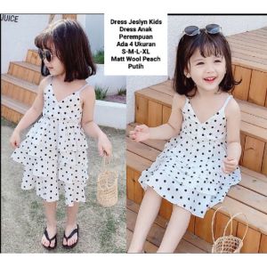 Dress Anak Perempuan Model KekinianTali Pundak Motif Polkadot Dress Jeslyn Kids 1-5 Tahun Matt Wool Peach Model fashion viral kekinian Korean Style Good Quality