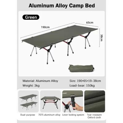 Premium Ultra-Light Portable Camping Cot 190*65CM Dual-Way Adjustable Aluminum Alloy Frame Heavy-Duty Foldable Sleeping Cot for Outdoor Trips Hiking Camping & Backpacking Rust-Resistant & Durable Design
