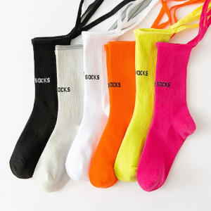 Women Fluorescent Reflective Crisscross Bandage Calf Socks Harajuku Letters Printed Hip Hop Skateboard Luminous Hosiery