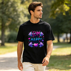 Gym Hobby Casual T Shirt Men Dumbbell Heart Sparkle Graphic Happy Place Slogan Laid-back Workout Outdoor Daily Tee