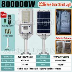 【2026 New Solar Street Light】Solar street light 2000000W outdoor waterproof IP67 solar light 9568LED high brightness solar lamp Integrated high power solar garden lights solar flood light motion sensing with remote control lamp and pole