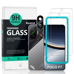 Ibywind for Poco F7 5G Screen Protector(Pack of 2) with 1pc Metal Lens Protector 1pc Carbon Fiber Back Film Easy Install Kit