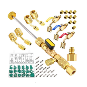 Angled Ball Valves Core Extractor Set Heavy Duty Brass Valves Core Remover Tool set for R410A 32 Refrigerants Ports