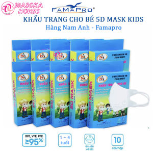 Khẩu trang cho bé y tế 3 lớp kháng khuẩn 5D mask Famapro Nam Anh lọc bụi không hầm bí dây đeo mềm mại cho bé