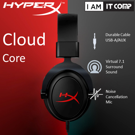 HyperX Cloud Core DTS Headphone :X Spatial Audio with Detachable Mic ...