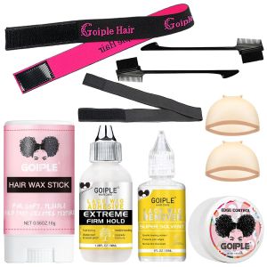 Wig Accessory Essentials Kit Lace Front Wig Glue & Remover Wig Caps Elastic Band Hair Wax Stick Edge Control Edge Brush Hair Shear Dermaplanning Razor Tool and Edge Scarf - 10PCS