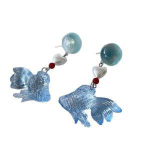 VBNFH Cartoon Goldfish Resin Earrings Sweet Transparent Fish Drop Earrings Unique Ear Jewelry Beach Style Earrings Women