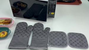 Oven Mitts Kitchen Towels Dishcloths with Pot Holders Sets 12PCS Dish Towels Sets Oven Gloves Pot Pads Heat Resistant 500 Degrees with Non-Slip Silicone Surface for Cooking Baking Grilling-Grey
